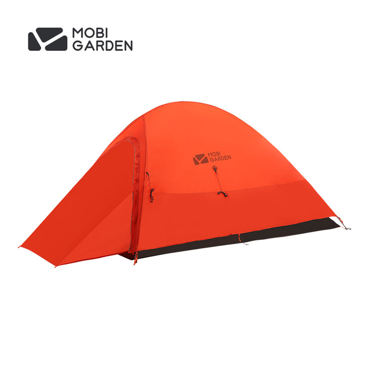 An orange Mobi Garden tent displayed against a white background.