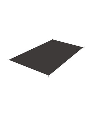 A rectangular black tent mat laid out flat.
