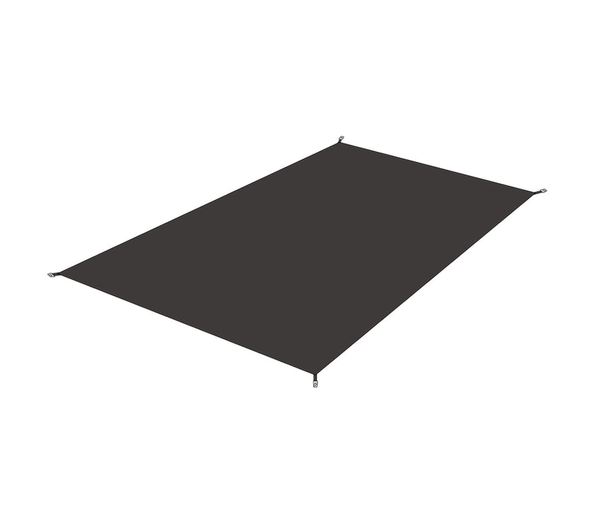 A rectangular black tent mat laid out flat.