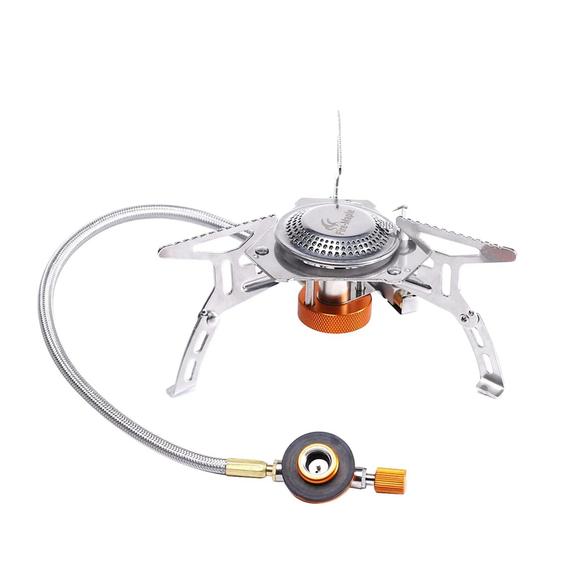 Portable gas stove with hose on a white background