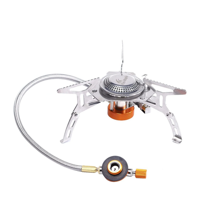 Portable gas stove with hose on a white background
