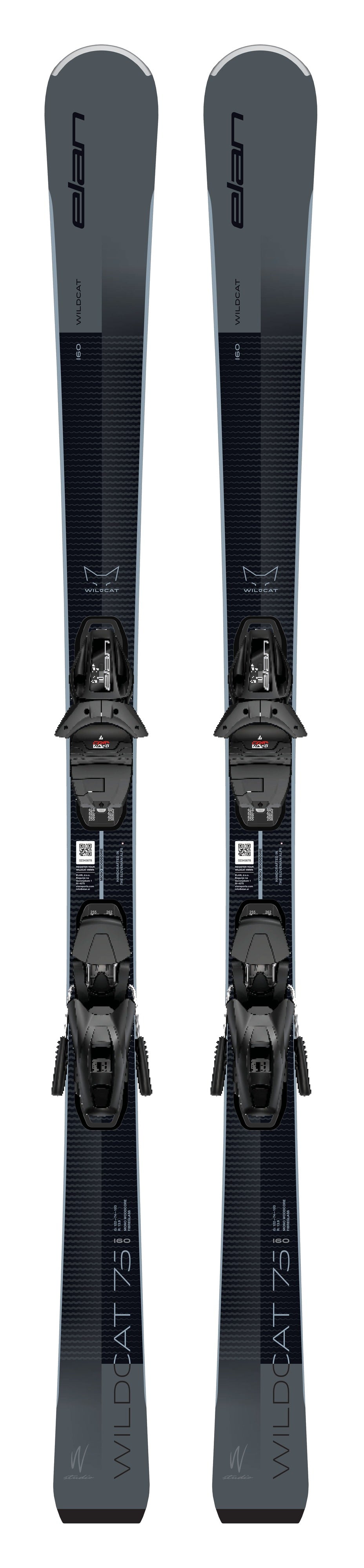 Elan Wildcat 75 Black Skis + EL 9.0 GW Bindings - Women's - upright full-length topsheet