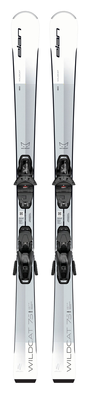 Elan Wildcat 75 White Skis + EL 9.0 GW Bindings - Women's - upright full-length topsheet