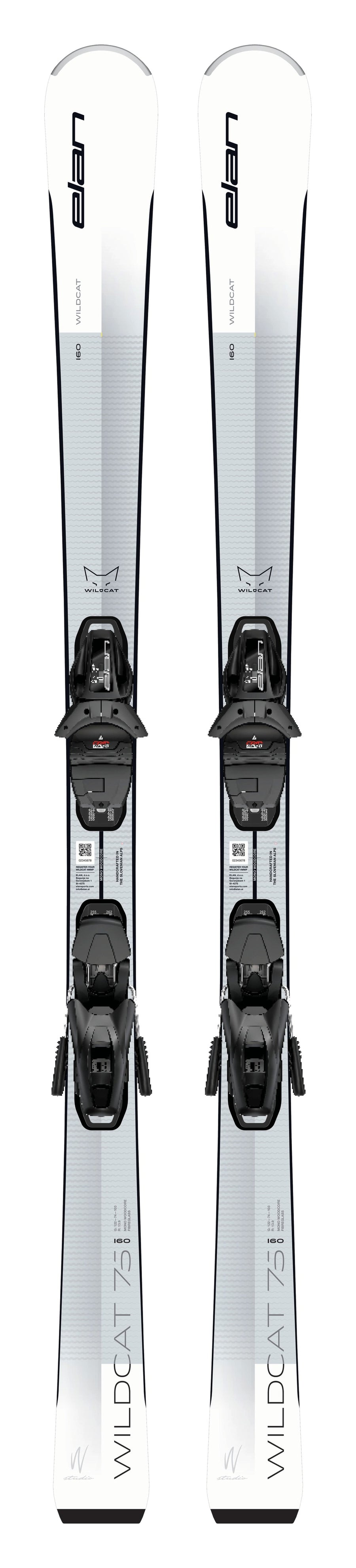 Elan Wildcat 75 White Skis + EL 9.0 GW Bindings - Women's - upright full-length topsheet