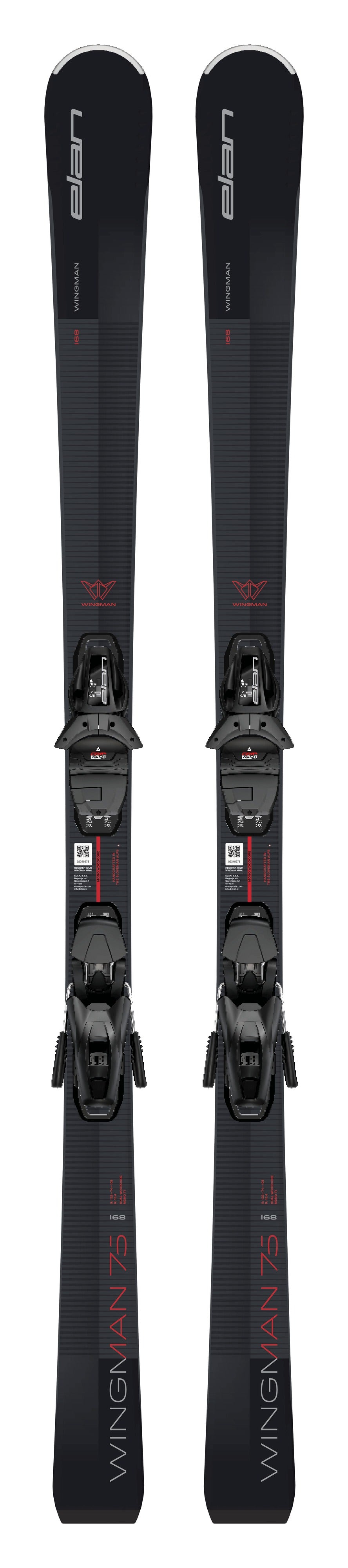 Elan Wingman 75 Black Skis + EL 9.0 GW Bindings - Men's - upright full-length topsheet