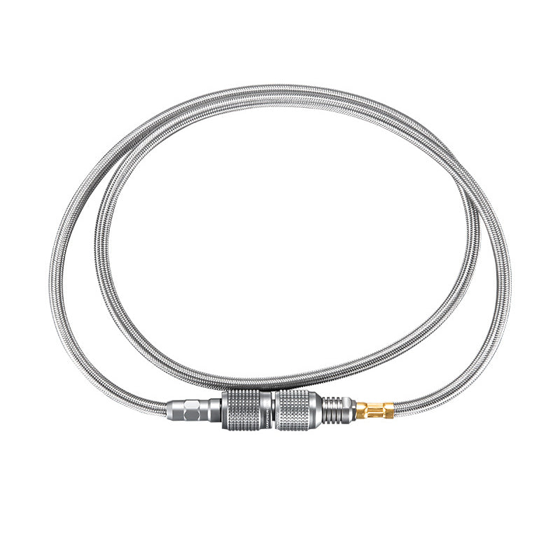 Campingmoon Z17 42‑inch stainless‑braided gas hose with EN417 Lindal valve connectors.