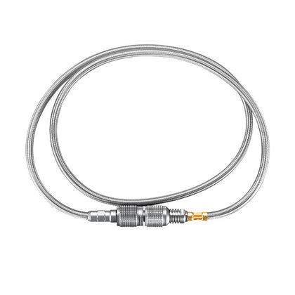 Campingmoon Z17 42‑inch stainless‑braided gas hose with EN417 Lindal valve connectors.