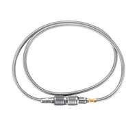 Campingmoon Z17 42‑inch stainless‑braided gas hose with EN417 Lindal valve connectors.