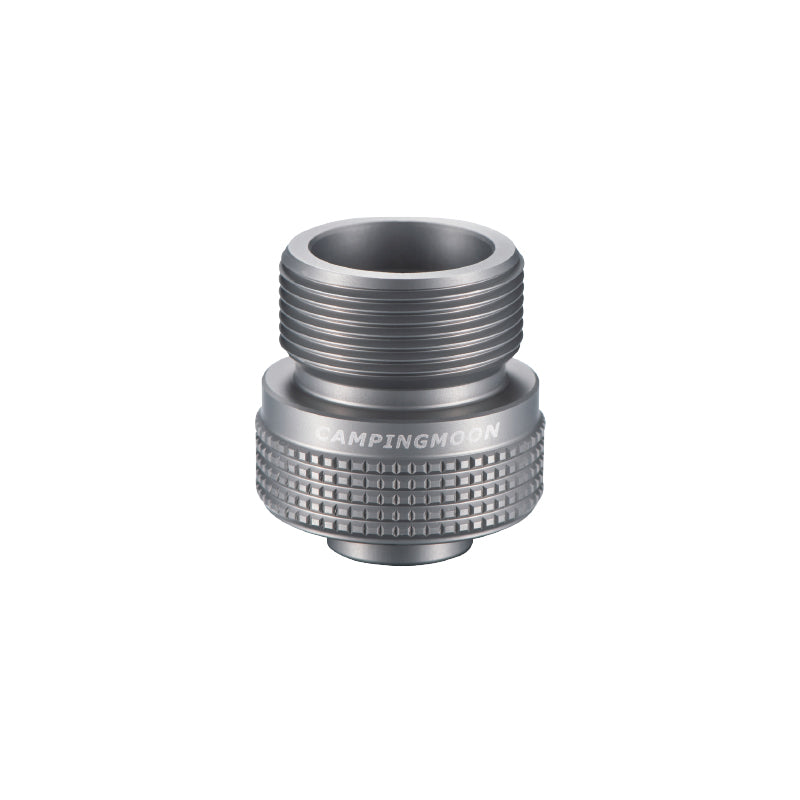 A silver CampingMoon Propane Adapter Z20 made of aluminum alloy, designed for converting gas stoves and spray guns to en417 lindal valve cans.