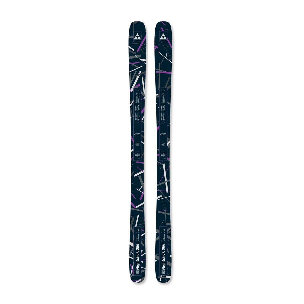 Pair of skis with a black and white pattern on a white background