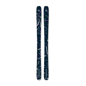 Pair of skis with a black and white pattern on a white background