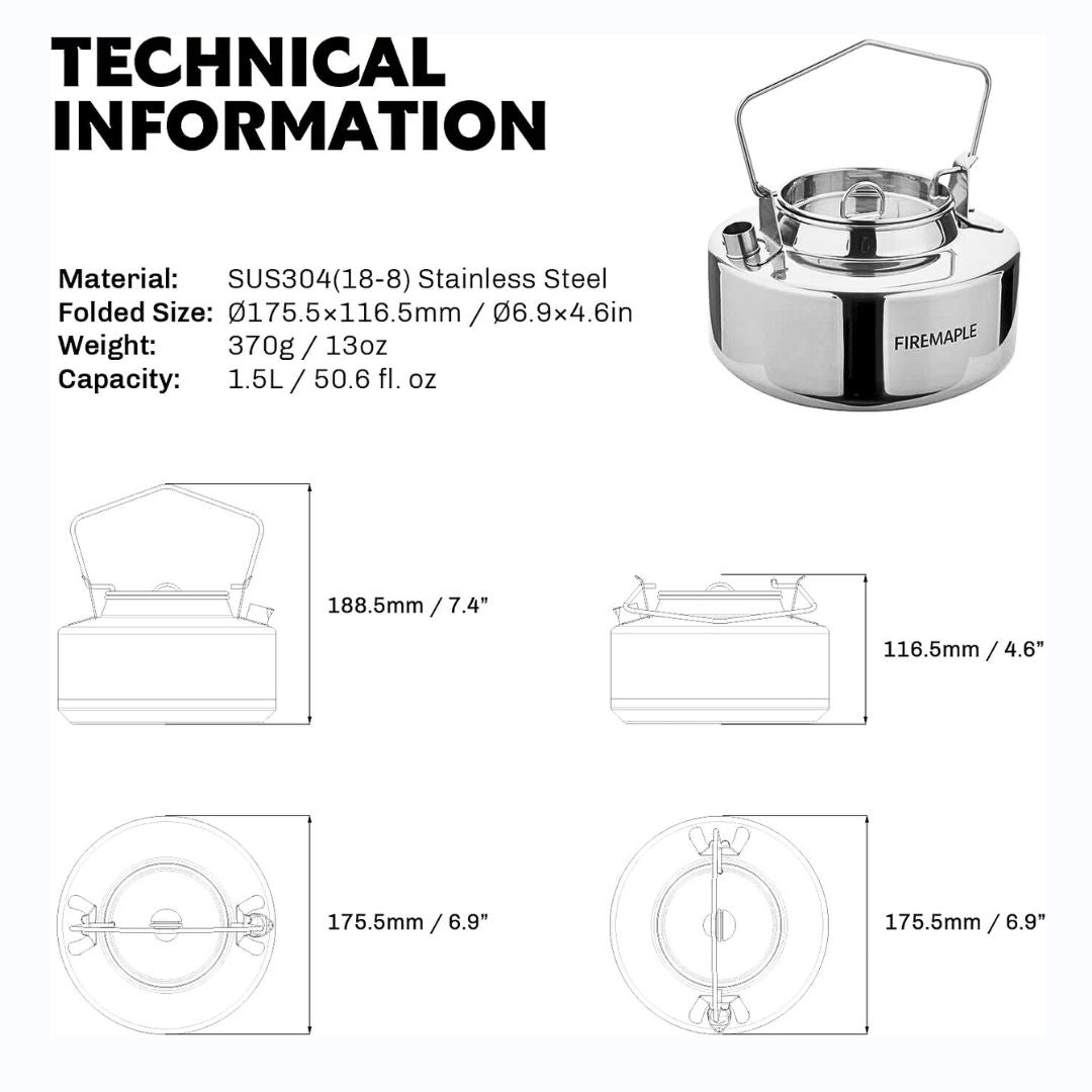 Fire Maple Antarcti 1.5L Stainless Steel Kettle 2026