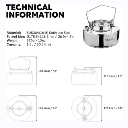 Fire Maple Antarcti 1.5L Stainless Steel Kettle 2026