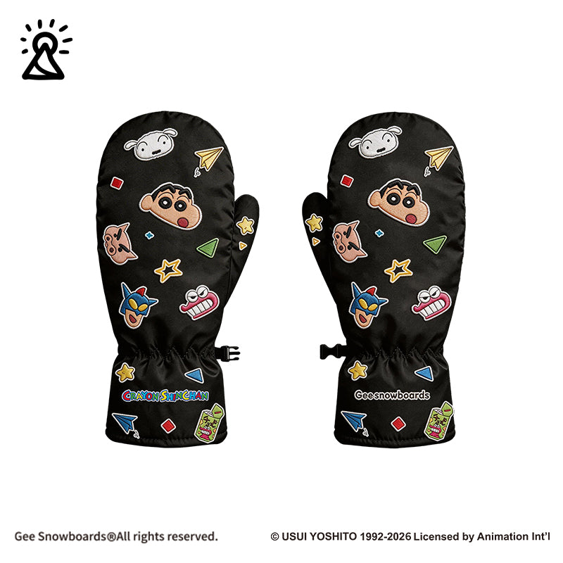 Gee Snowboards × Crayon Shin-chan Snow Mittens - Black — official product image
