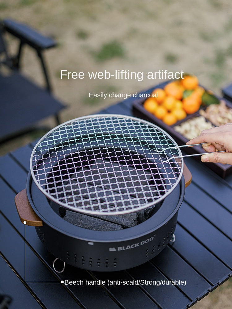 Black Dog Futan charcoal oven, unfolded with grill grate visible