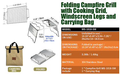 Camping Moon MS -1018-SW Portable Stainless Steel Campfire Grill 2026