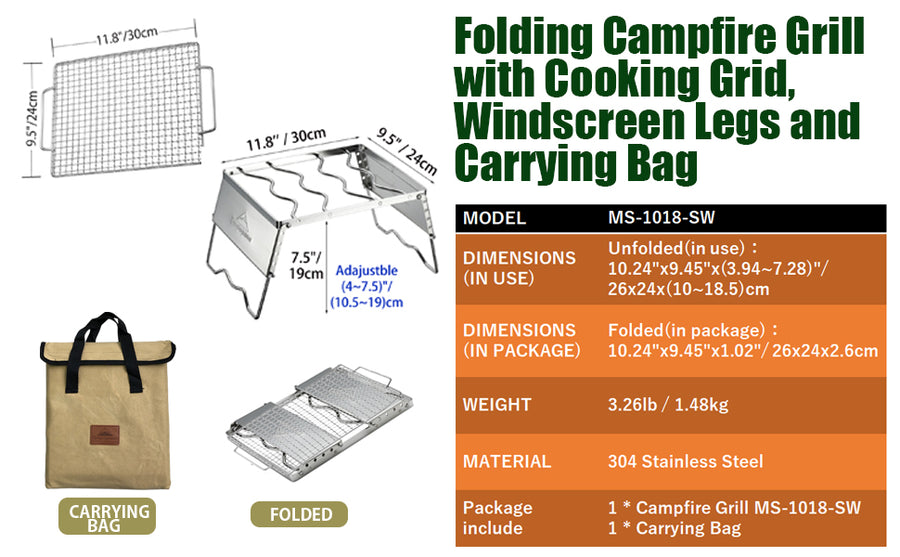 Camping Moon MS -1018-SW Portable Stainless Steel Campfire Grill (2026)