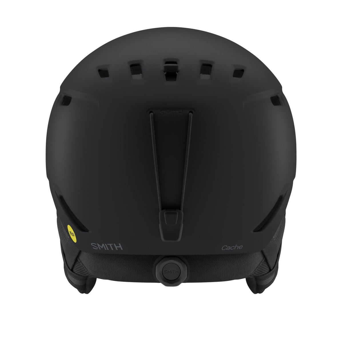 Smith Cache MIPS Ski & Snowboard Helmet in Matte Black — back (official Smith product image)