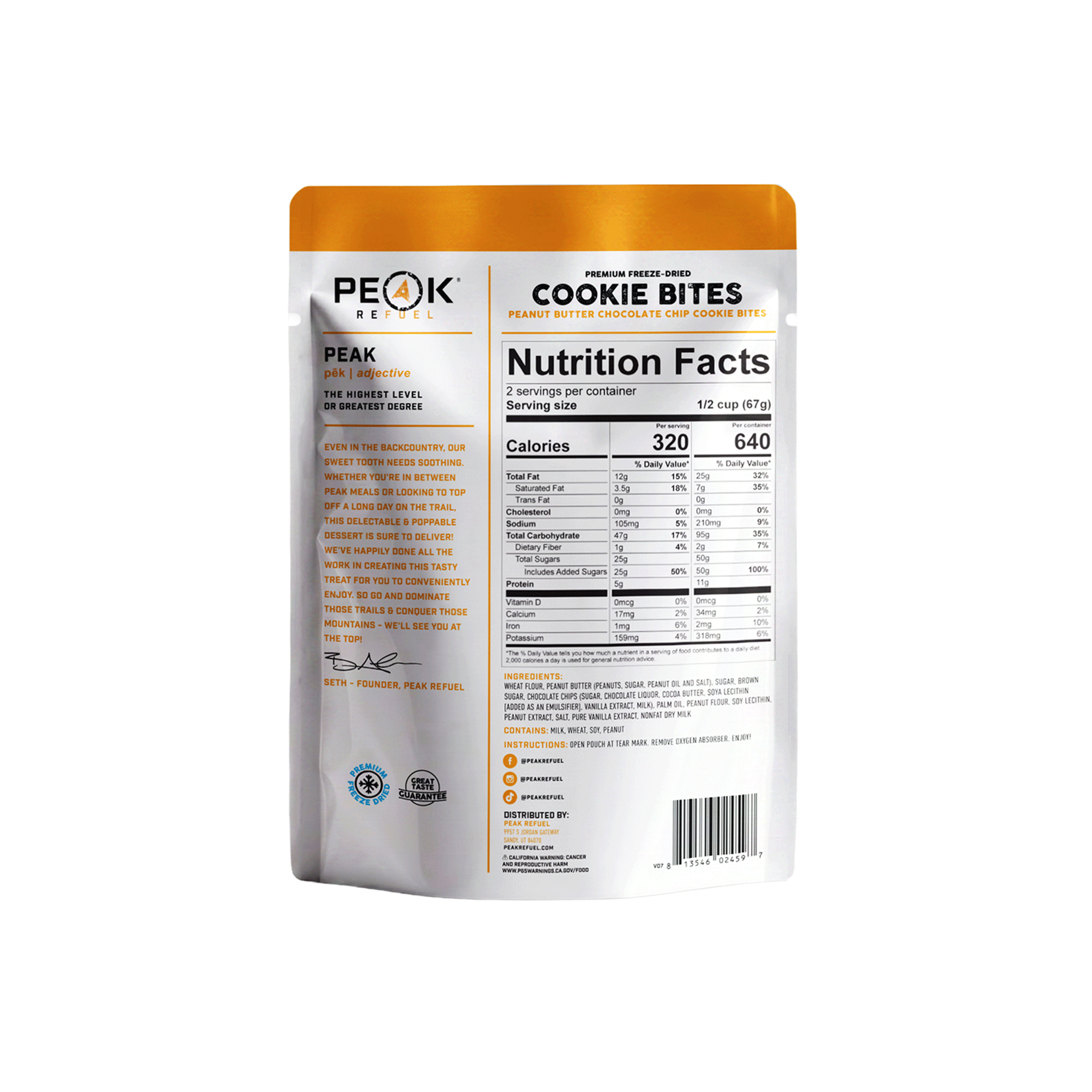 Peak Refuel Peanut Butter Chocolate Chip Cookie Bites Freeze-Dried Dessert - 2 Servings