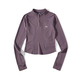 Blue Stand Collar Training Long Sleeve Ladies T-shirt