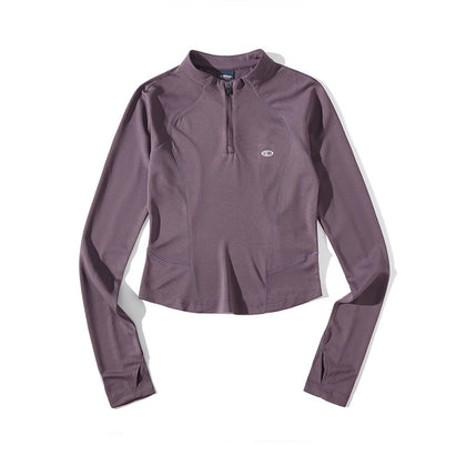 Blue Stand Collar Training Long Sleeve Ladies T-shirt