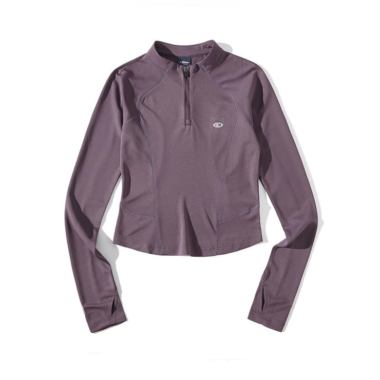 Blue Stand Collar Training Long Sleeve Ladies T-shirt