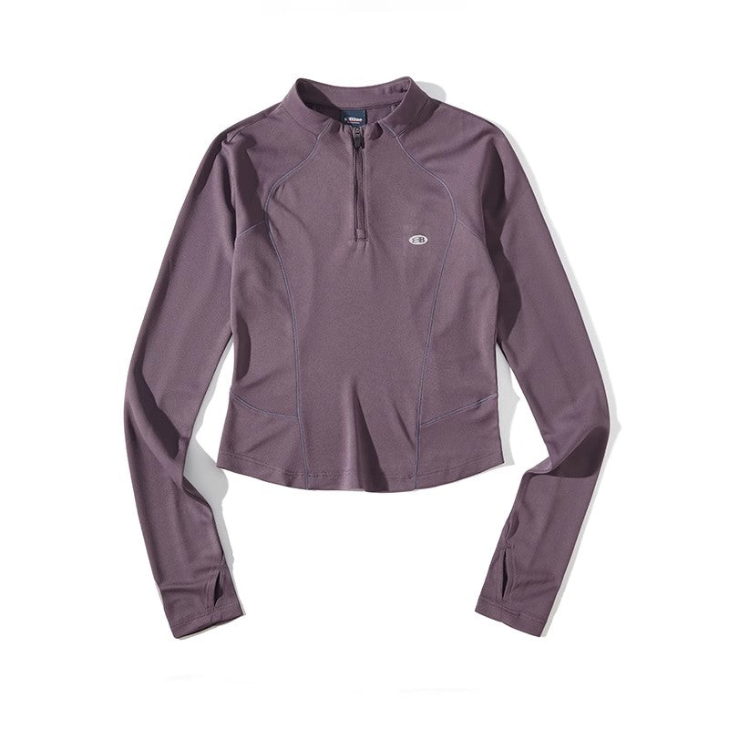 Blue Stand Collar Training Long Sleeve Ladies T-shirt