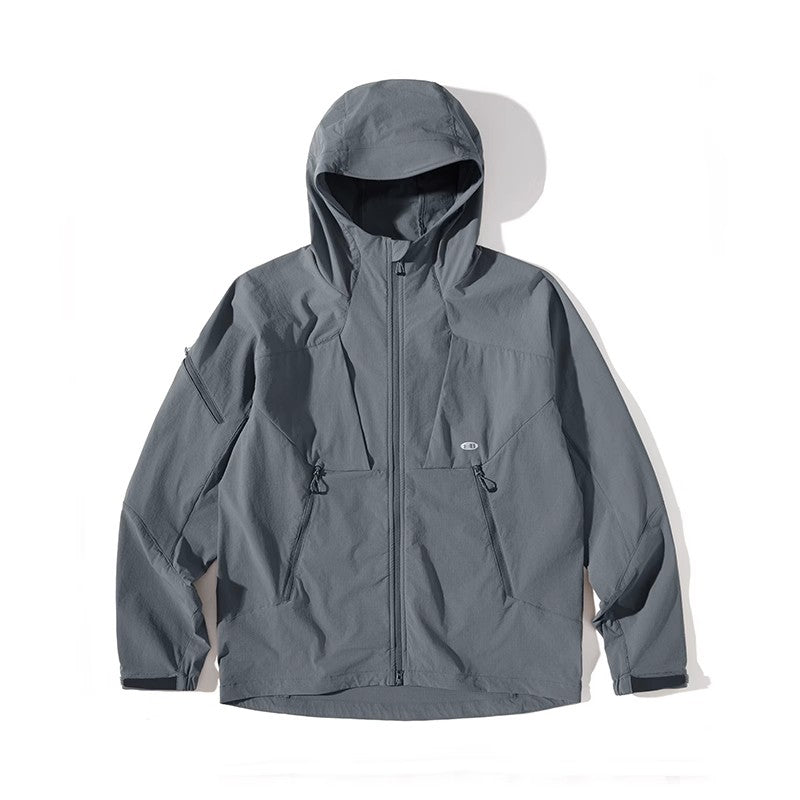 Blue Structured Soft-Shell Hooded Jacket