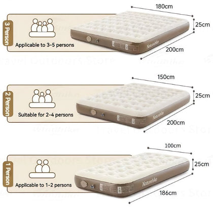 Matelas gonflable surélevé en PVC à pompe intégrée Naturehike (taille double)