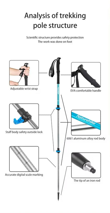 Naturehilke Qing Xue Base Three-Section  6061 Aluminum Alloy Trekking Pole