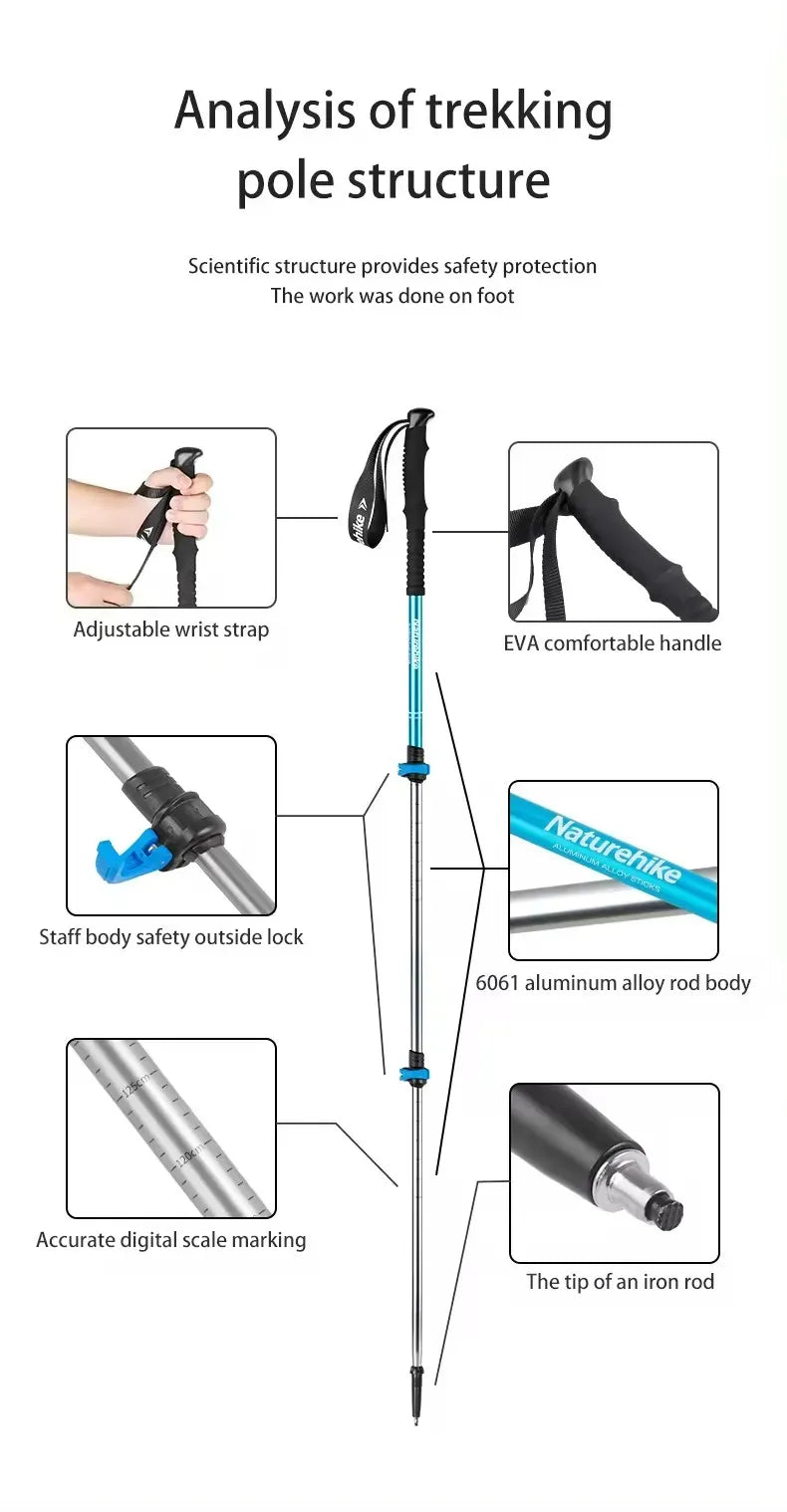 Naturehike Qing Xue Base Three-Section 6061 Aluminum Alloy Trekking Pole (2026)