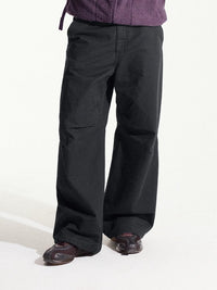 Blue Cotton Wide Leg Curved Knife Men's Pants