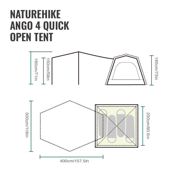 Naturehike Ango 4 Automatic Tent (With Canopy) (2026) floor plan