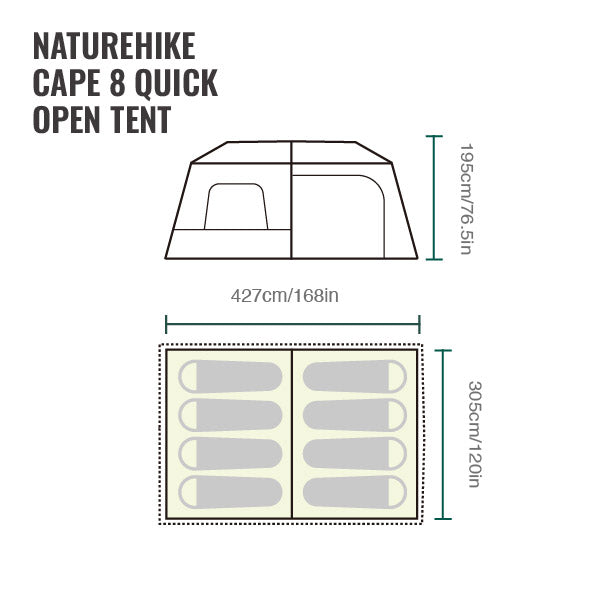 Naturehike Cape™ 8-Person Pop-Up Camping Tent (2026) floor plan