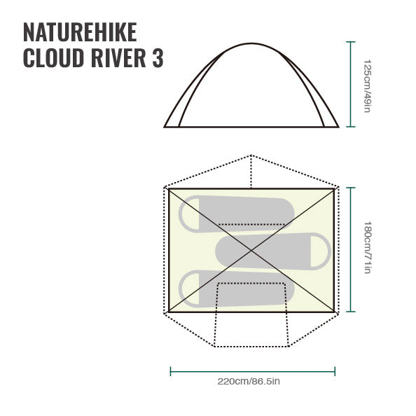 Naturehike Cloud River™ 3-Person Tent (2026) floor plan