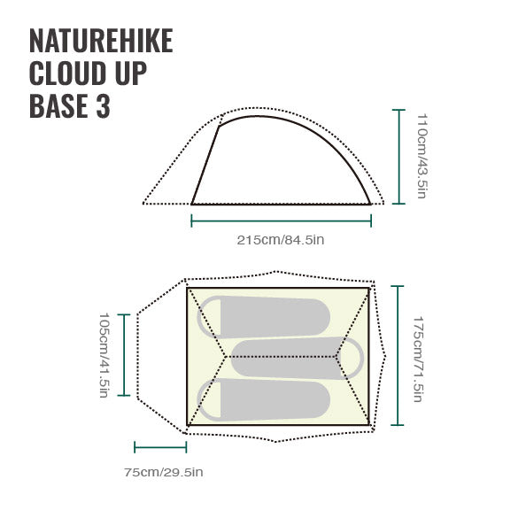 Naturehike Cloud Up™ Base 3-Person Ultralight Backpacking Tent (2026) floor plan