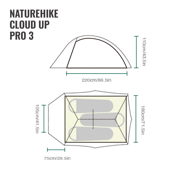 Naturehike Cloud Up™ Pro 3-Person Ultralight Backpacking Tent (2026) floor plan