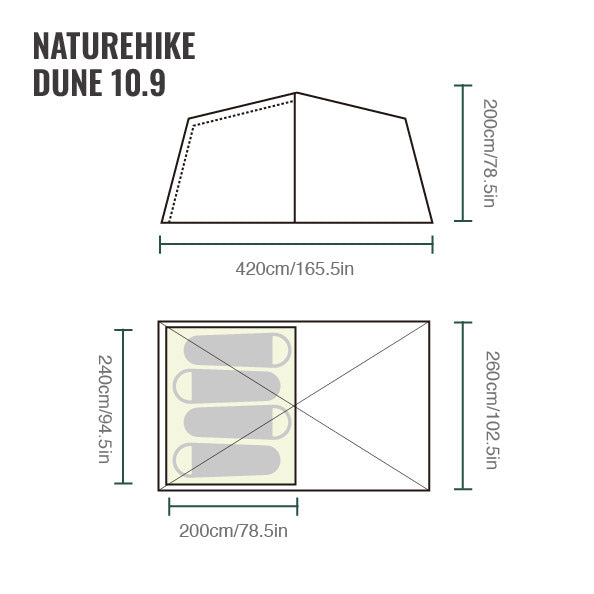 Naturehike Dune™ 10.9 Pro 4-Person Hot Tent (2026) floor plan