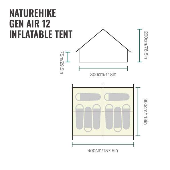 Naturehike Gen Air 12 Cotton Inflatable Tent Khaki (2026) floor plan