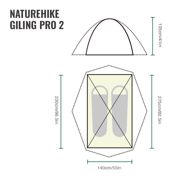 Naturehike Giling Pro™ 4-Season 2-Person Backpacking Tent (2026) floor plan