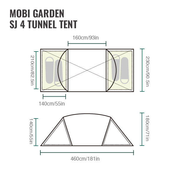 Mobi Garden SJ 4 Tunnel Tent (2026) floor plan