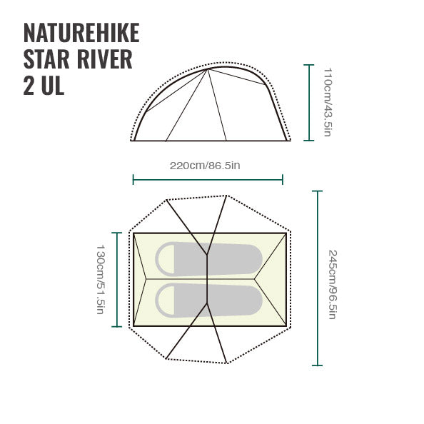Naturehike Star River™ 2-Person Ultralight Backpacking Tent (2026) floor plan