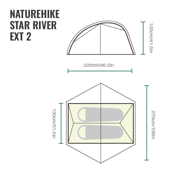 Naturehike Star River™ EXT 2-Person Ultralight Backpacking Tent (2026) floor plan