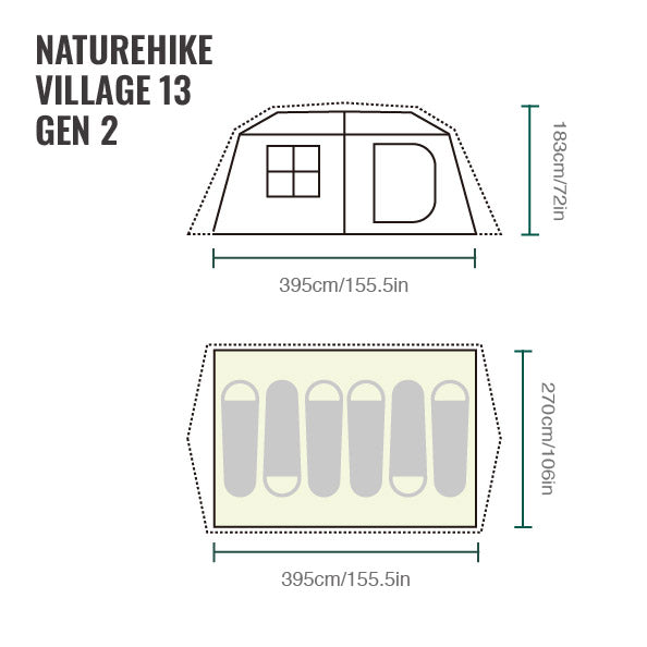 Naturehike Village 13 Gen 2 Quick Open Tent (2026) floor plan