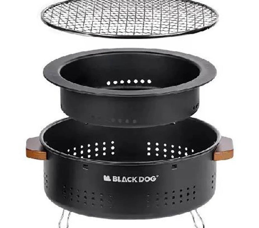 Black Dog Futan charcoal oven, unfolded with grill grate visible