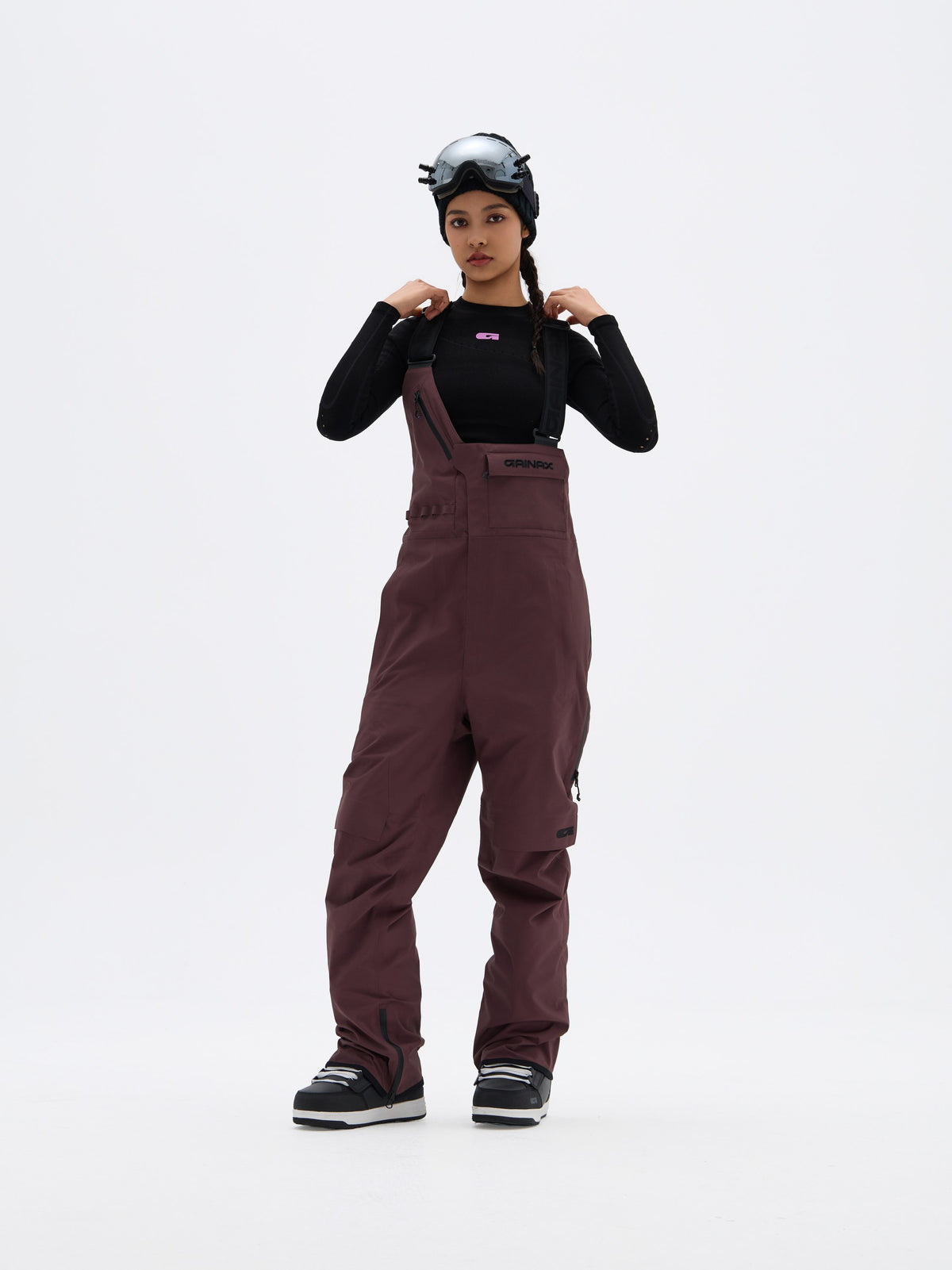 Gainax NT1 3L Snow Bibs — Cocoa Brown, on model