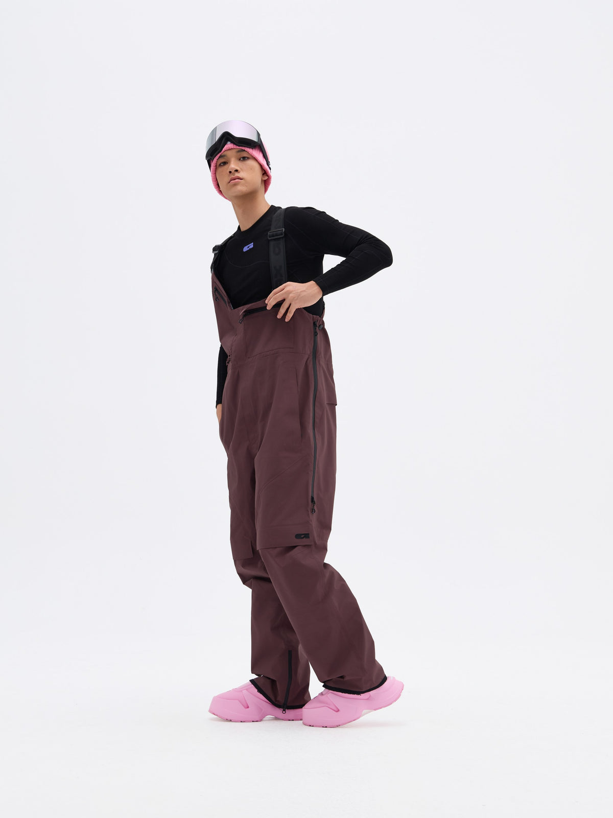 Gainax NT1 3L Snow Bibs — Cocoa Brown, on model