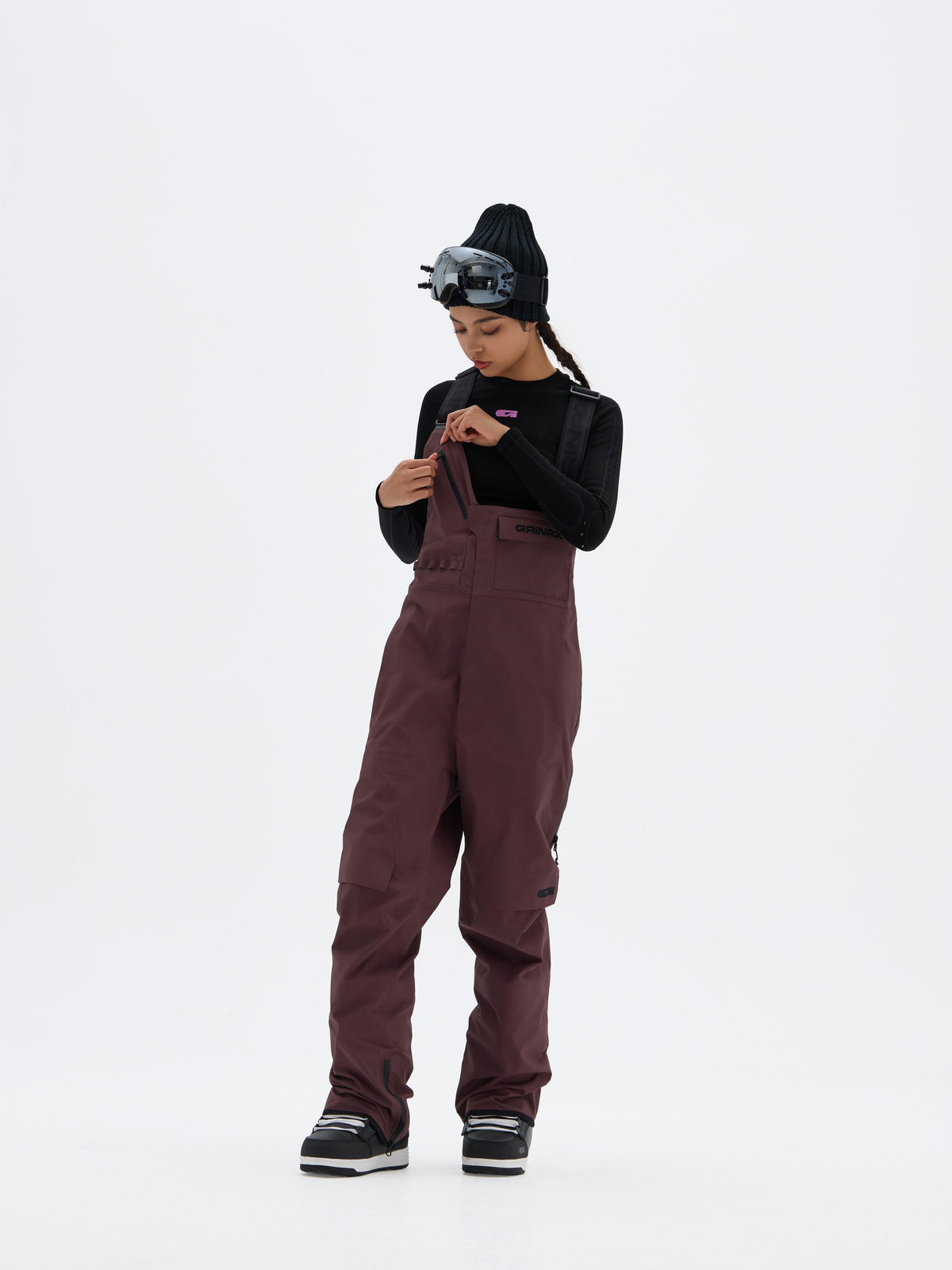 Gainax NT1 3L Snow Bibs — Cocoa Brown, on model