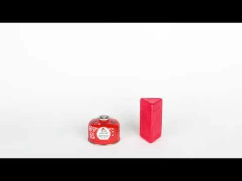 Two red objects on a white background