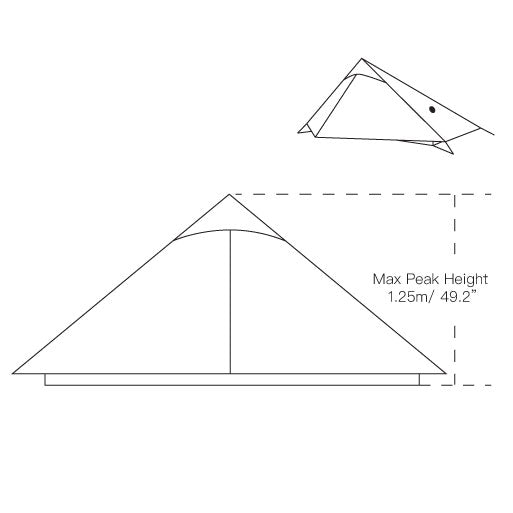 Side profile showing the 125 cm maximum peak height